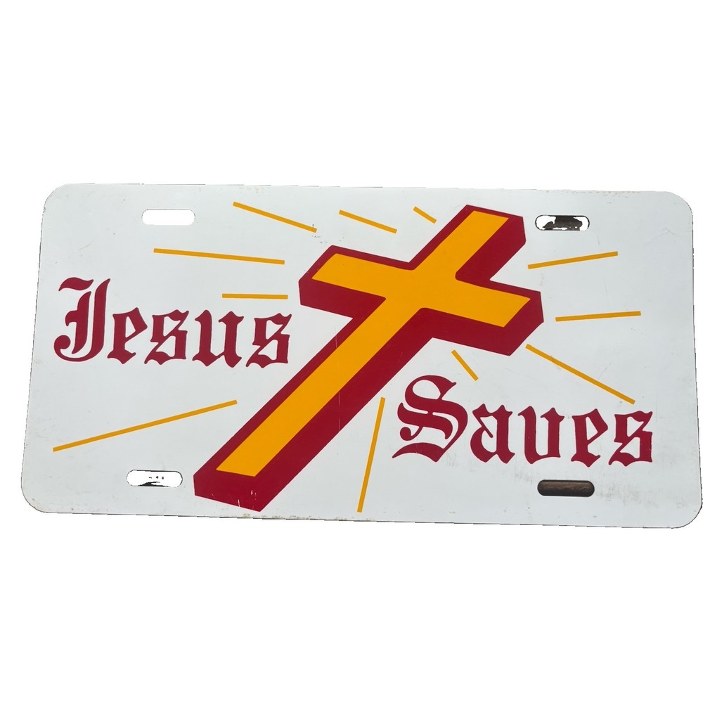 JESUS SAVES CHRISTIAN RELIGIOUS HOLY CROSS METAL CAR VANITY LICENSE PLATE TAG